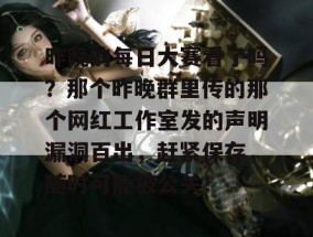 昨晚的每日大赛看了吗？那个昨晚群里传的那个网红工作室发的声明漏洞百出，赶紧保存，随时可能被公关！